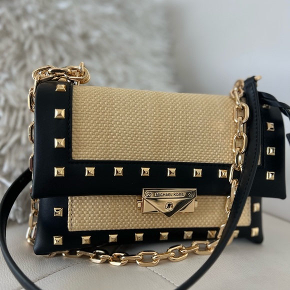 Michael Kors Cece Medium Straw and Studded Faux Leather Convertible. - Picture 2 of 2